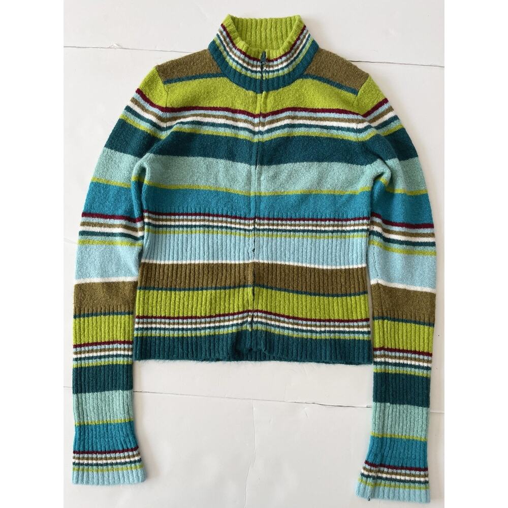 Next Era Sweater Womens XL Multicolor Stripe Mock Neck Full Zip Knit Ribbed Y2K